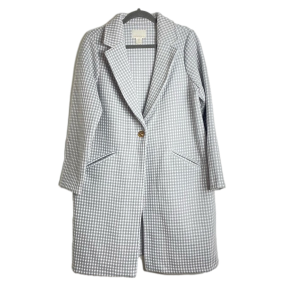 CYNTHIA Rowley Grey And White Check Wool Blend Single Button Coat